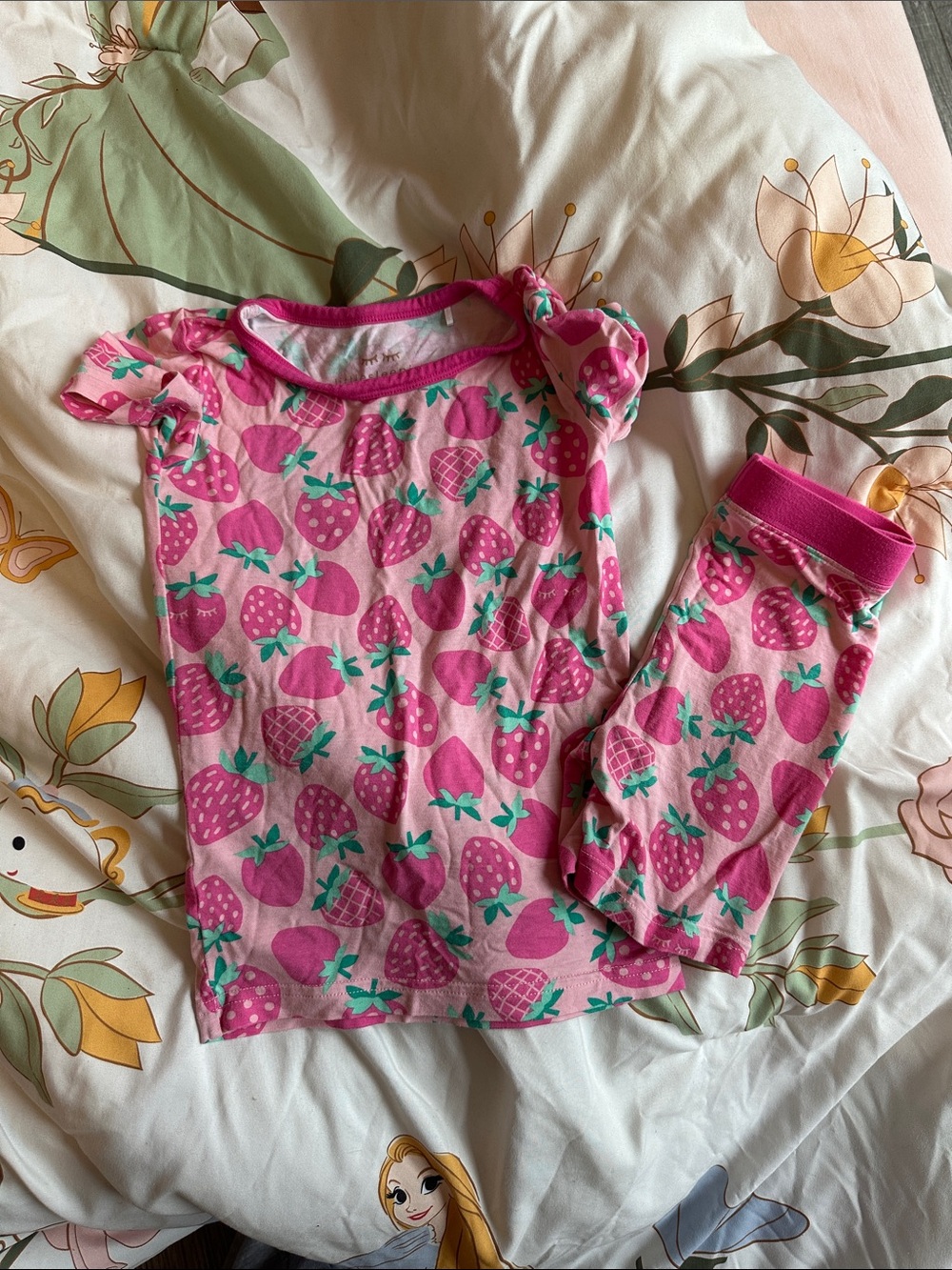 Little Sleepies Pink Strawberry Print Pajama Set with Green Accents